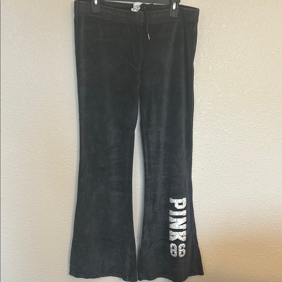 Black Velour Low Rise Flare Pants with Logo from Victoria’s Secret - Picture 1 of 11